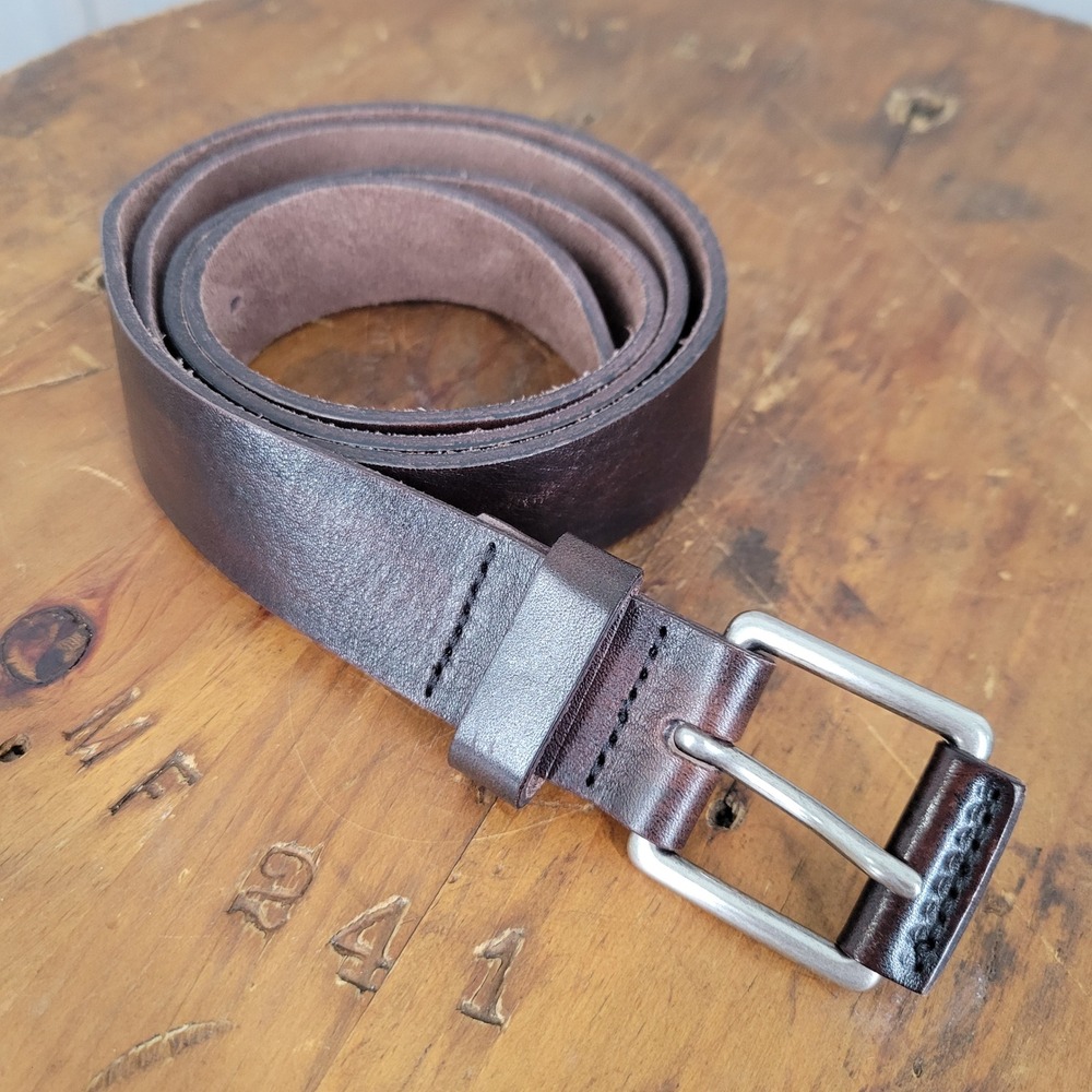 Zara Leather Belt Mens XL 100 Dark Brown Silver Buckle Made in Spain